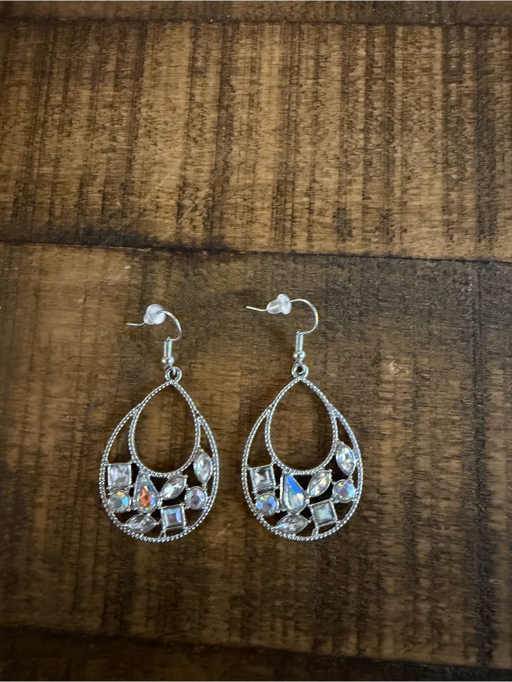 paparazzi Silver Teardrop Earrings with Iridescent Stones